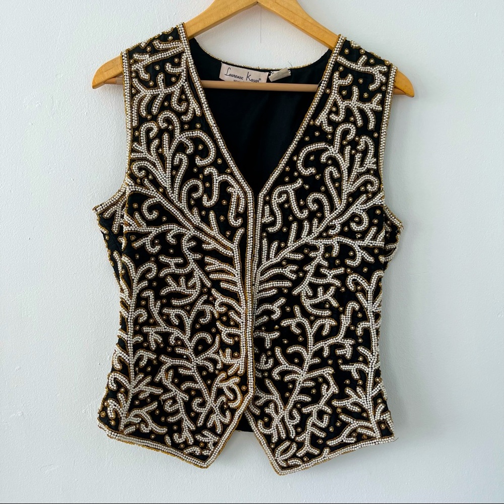 1990s Laurence Kazar Beaded Pearl Vest